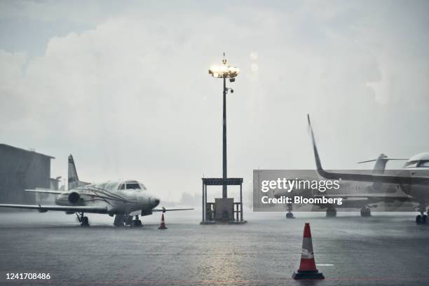 Parked private plane at Seletar Airport in Singapore, on Monday, June 13, 2022. Singapore has already signed two agreements with advanced air...