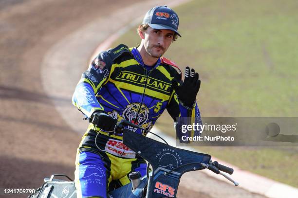 Adam Ellis on the parade lap during the SGB Premiership match between Belle Vue Aces and Sheffield Tigers at the National Speedway Stadium,...