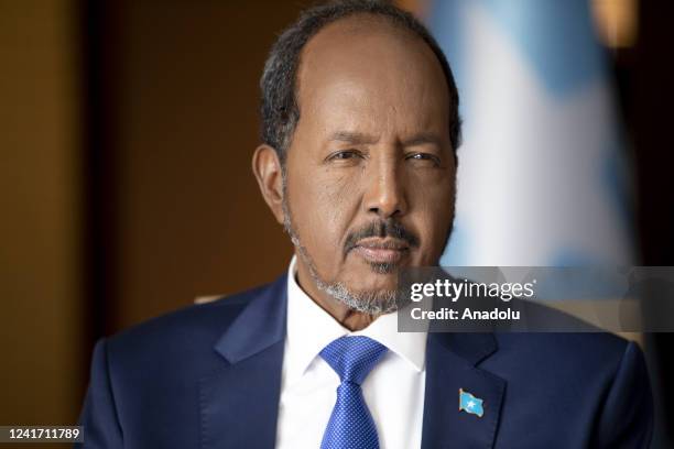 Somalian President Hassan Sheikh Mohamud talks to press during an exclusive interview in Ankara, Turkiye on July 04, 2022.