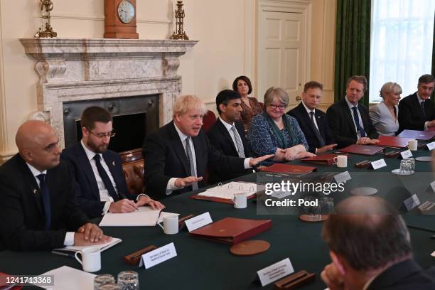 British Prime Minister Boris Johnson speaks at the start of the weekly Cabinet meeting at Downing Street on July 5, 2022 in London, England.
