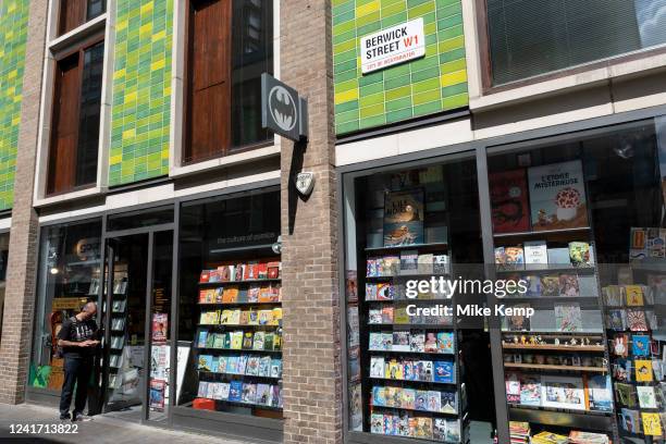 Comic shop street scene on Berwick Street in Soho on 28th June 2022 in London, United Kingdom. Once a seedy and wonderfully gritty street, Berwick...