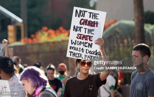 Abortion rights protesters chant during a Pro Choice rally at the Tucson Federal Courthouse in Tucson, Arizona on Monday, July 4, 2022.