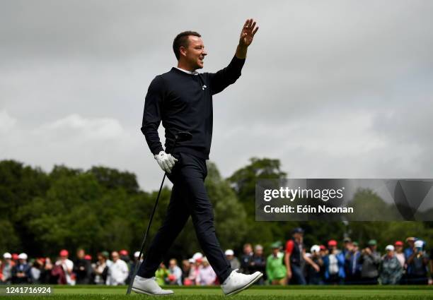 Limerick , Ireland - 5 July 2022; Former footballer John Terry after his tee shot on the 2nd hole during day two of the JP McManus Pro-Am at Adare...