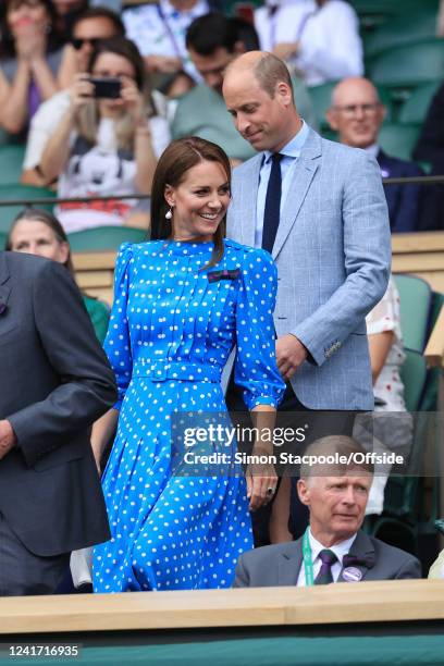 Prince William, Duke of Cambridge and Catherine, Duchess of Cambridge arrive in the Royal Box on Centre Court during day nine of The Championships...