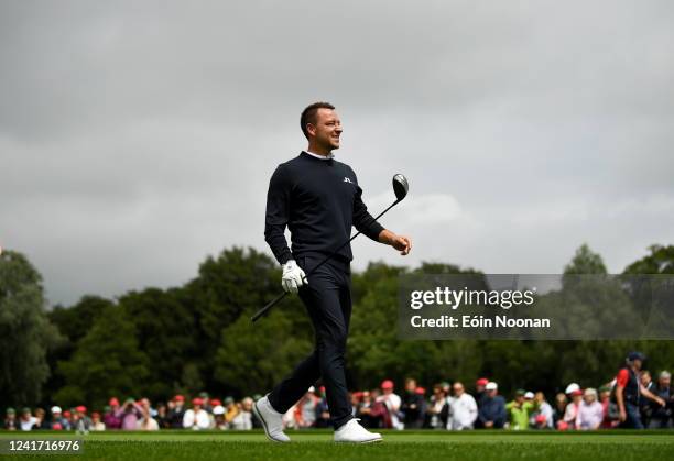 Limerick , Ireland - 5 July 2022; Former footballer John Terry watches his drive from the 2nd tee box during day two of the JP McManus Pro-Am at...