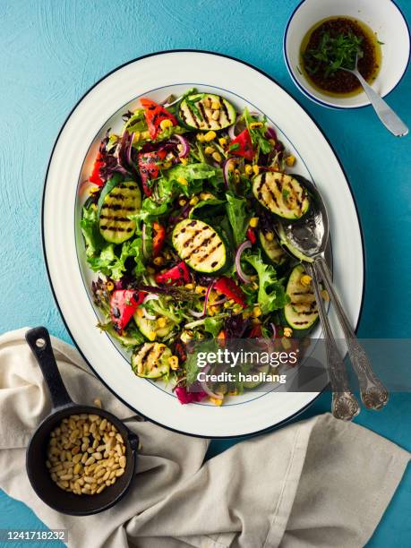 healthy vegan summer bbq salad - grilled vegetables stock pictures, royalty-free photos & images