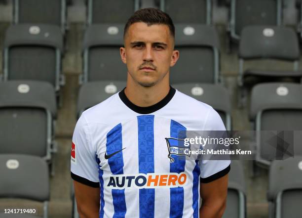 Marc Oliver Kempf of Hertha BSC poses during the team presentation at Schenckendorffplatz on July 5, 2022 in Berlin, Germany.
