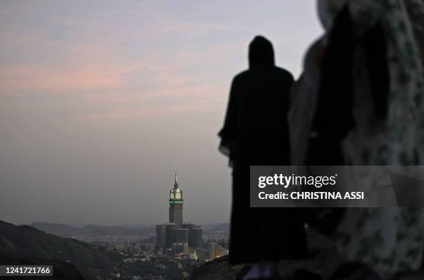 The Abraj Al-Bait Towers also known as the Mecca Royal Hotel Clock Tower, is seen from Jabal al-Noor or 'Mountain of Light' overlooking the holy city...