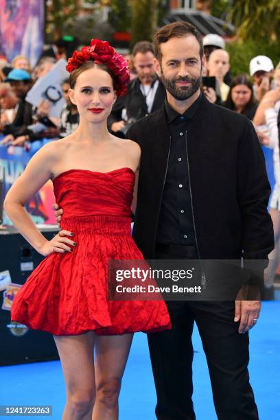 Natalie Portman and Benjamin Millepied attend the UK Gala Screening of "Thor: Love And Thunder" at Odeon Luxe Leicester Square on July 5, 2022 in...