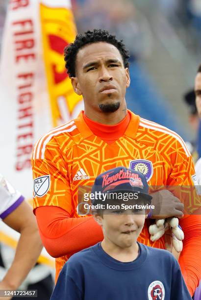Orlando City SC goalkeeper Pedro Gallese before a match between the New England Revolution and Orlando City SC on June 15 at Gillette Stadium in...