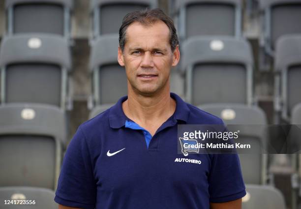 Assistant coach Tamas Bodog of Hertha BSC poses during the team presentation at Schenckendorffplatz on July 5, 2022 in Berlin, Germany.