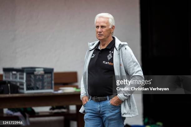 Vice President Rainer Bonhof is seen during a Training session at the Training Camp of Borussia Moenchengladbach at the Tegernsee on July 05, 2022 in...