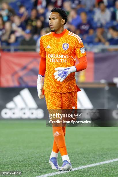 Orlando City SC goalkeeper Pedro Gallese during a match between the New England Revolution and Orlando City SC on June 15 at Gillette Stadium in...