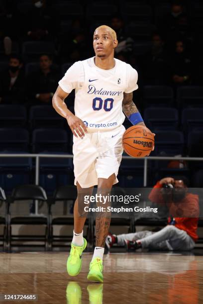 Patrick McCaw of the Delaware Blue Coats handles the ball during the game against the Capital City GoGo during an NBA G-League game on March 23, 2022...