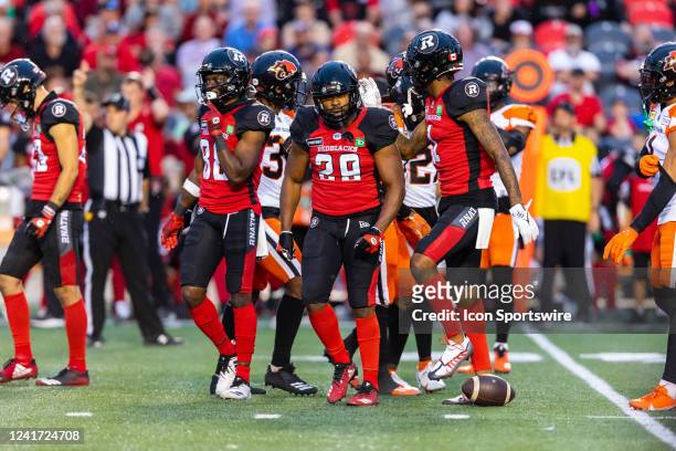 Ottawa Redblacks running back William Powell after a run during Canadian Football League action between the BC Lions and Ottawa Redblacks on June 30...