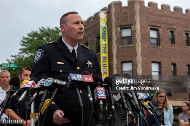 Police Chief Louis Jogman speaks at a news conference near the scene of a mass shooting yesterday during a Fourth of July parade, on July 5, 2022 in...