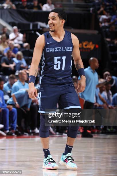 Tremont Waters of the Memphis Grizzlies smiles and looks on during the 2022 NBA Salt Lake City Summer League on July 5, 2022 at the Vivint Arena in...