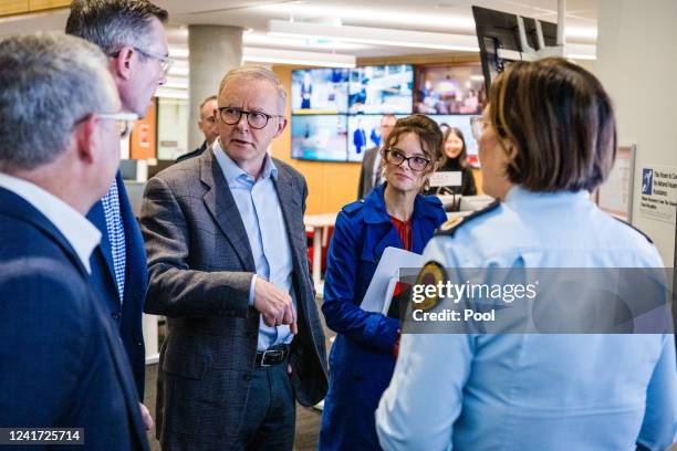 Prime Minister Anthony Albanese , NSW Premier Dominic Perrottet and Federal Minister for Emergency Management Murray Watt meet with emergency...