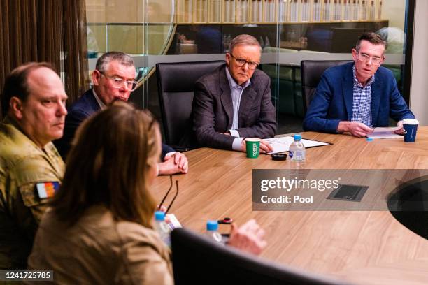 Prime Minister Anthony Albanese , NSW Premier Dominic Perrottet and Federal Minister for Emergency Management Murray Watt meet with emergency...