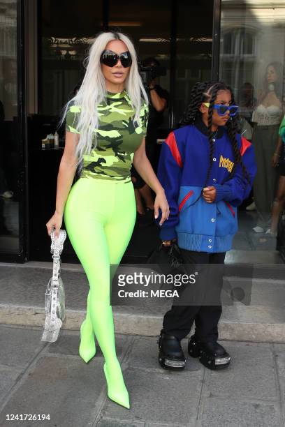 Kim Kardashian and North West are seen on July 5, 2022 in Paris, France.