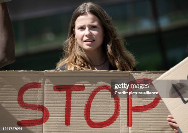 June 2022, Hessen, Frankfurt/Main: German climate activist Luisa Neubauer calls on Christian Democrat party MPs to vote against the green label for...