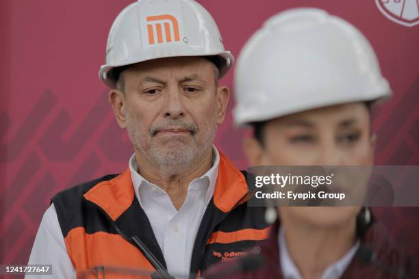 Guillermo Calderon, Director General of the Mexico Metro speaks at a station on Line 12, to supervise the progress of reinforcement and...