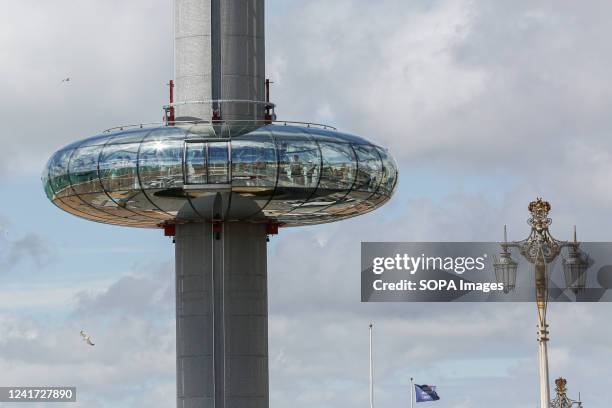 View of The British Airways i360 observation tower on the Brighton seafront.