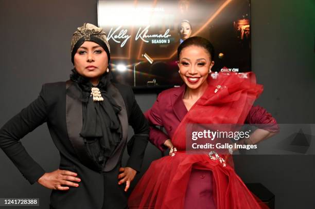 Magdalene Moonsamy & Kelly Khumalo at the Season 3 premiere launch of Life with Kelly Khumalo in The Mesh Club, Rosebank on July 02, 2022 in...