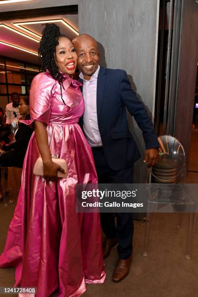 Ntombi Khumalo & Bonsai Shongwe at the Season 3 premiere launch of Life with Kelly Khumalo in The Mesh Club, Rosebank on July 02, 2022 in...