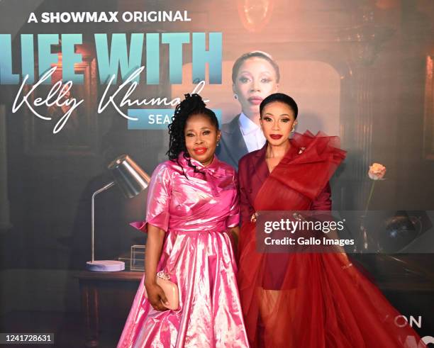 Ntombi & Kelly Khumalo at the Season 3 premiere launch of Life with Kelly Khumalo in The Mesh Club, Rosebank on July 02, 2022 in Johannesburg, South...