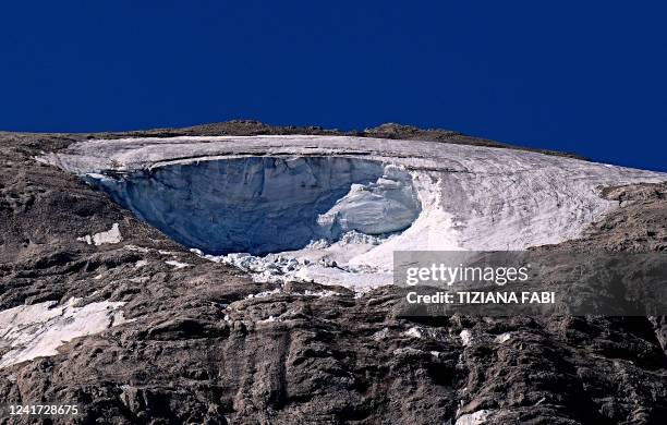 Photograph shows the Punta Rocca glacier that collapsed near Canazei, on the mountain of Marmolada, after a record-high temperature of 10 degrees...