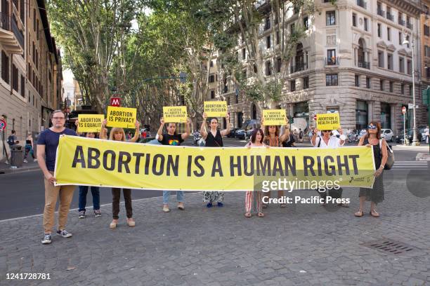 Demonstration organized by Amnesty International Italia in Rome to protest against the abolition of abortion in the United States of America.