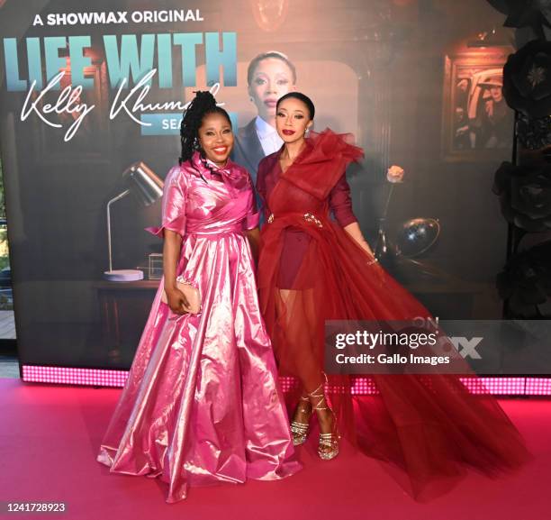 Ntombi & Kelly Khumalo at the Season 3 premiere launch of Life with Kelly Khumalo in The Mesh Club, Rosebank on July 02, 2022 in Johannesburg, South...