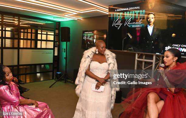 Ntombi Khumalo, Zikhona Sodlaka & Kelly Khumalo at the Season 3 premiere launch of Life with Kelly Khumalo in The Mesh Club, Rosebank on July 02,...