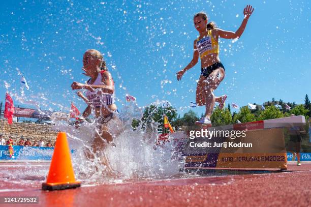 Agnes Thundal of Sweden competes in Women's 2000m Steeplechase during day 3 of the Jerusalem 2022 European Athletics U18 Championships at Givat-Ram...