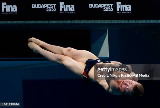 Josh Hedberg of USA competes in the Men's 10m Platform Final on day eight of the Budapest 2022 FINA World Championships at Duna Arena on July 3, 2022...