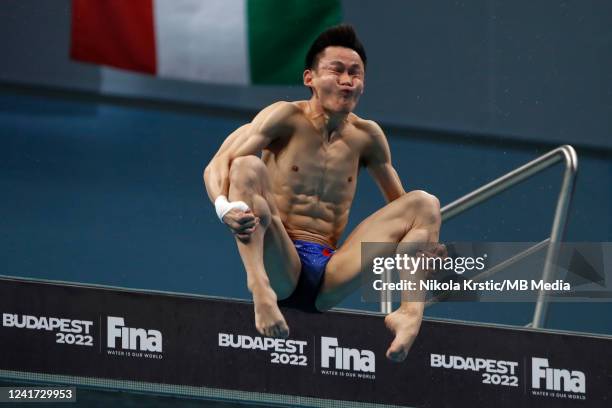 Hao Yang of China competes in the Men's 10m Platform Final on day eight of the Budapest 2022 FINA World Championships at Duna Arena on July 3, 2022...