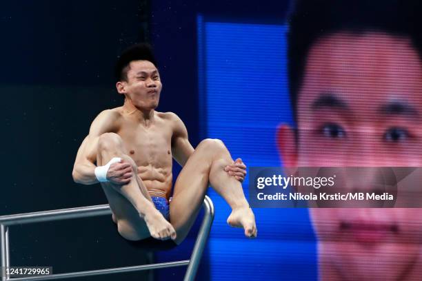 Hao Yang of China competes in the Men's 10m Platform Final on day eight of the Budapest 2022 FINA World Championships at Duna Arena on July 3, 2022...