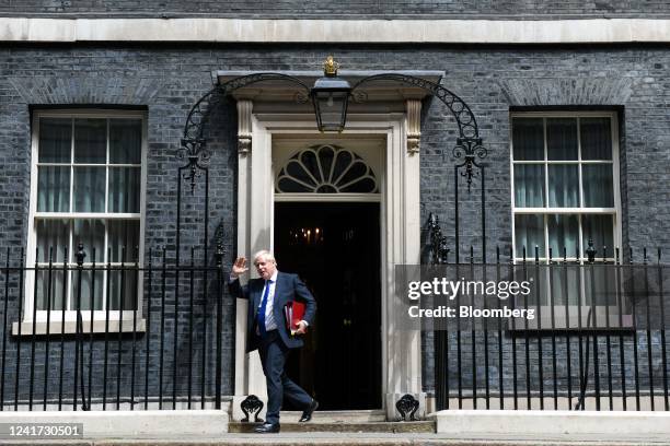 Boris Johnson, UK prime minister, departs 10 Downing Street to attend a weekly questions and answers session in Parliament in London, UK, on...