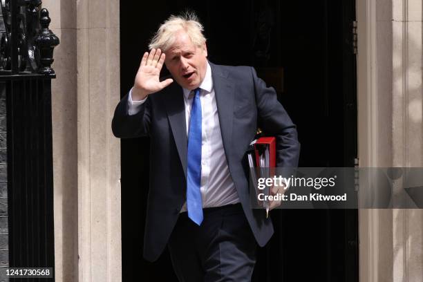 Prime Minister Boris Johnson leaves 10 Downing Street for PMQ's on July 6, 2022 in London, England. Minister for Health, Sajid Javid, resigned from...