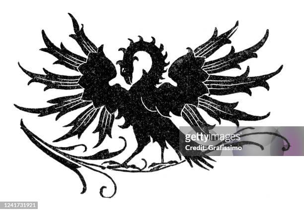 phoenix mythische vogel illustration 15. jahrhundert - phoenix mythical bird stock-grafiken, -clipart, -cartoons und -symbole