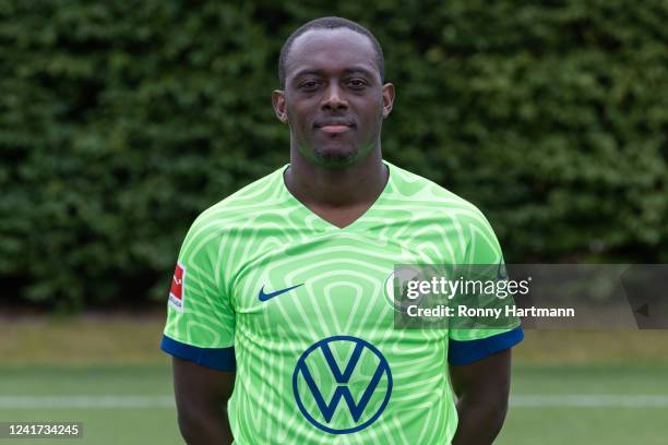 Jerome Roussillon of VfL Wolfsburg poses during the team presentation at Volkswagen Arena on July 6, 2022 in Wolfsburg, Germany.