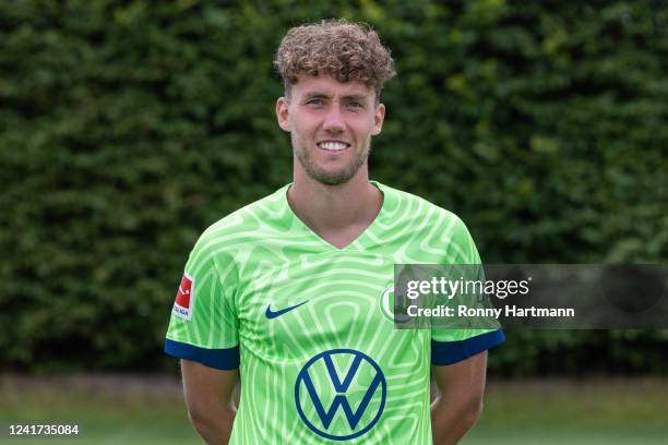 Luca Waldschmidt of VfL Wolfsburg poses during the team presentation at Volkswagen Arena on July 6, 2022 in Wolfsburg, Germany.