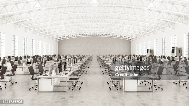 large call center headquarter building with computers - tech headquarters stock pictures, royalty-free photos & images