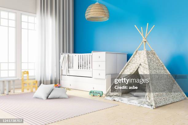 leeres kinderspielzimmer mit zelt - playroom stock-fotos und bilder