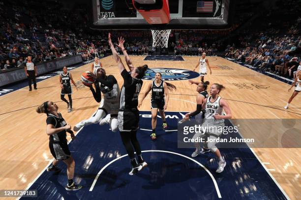 Kahleah Copper of the Chicago Sky drives to the basket against the Minnesota Lynx on July 6, 2022 at Target Center in Minneapolis, Minnesota. NOTE TO...