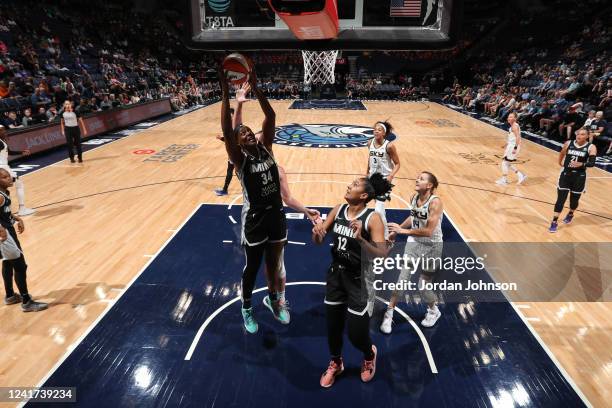 Sylvia Fowles of the Minnesota Lynx rebounds the ball against the Chicago Sky on July 6, 2022 at Target Center in Minneapolis, Minnesota. NOTE TO...