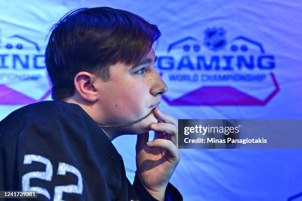 Ben Thompson, aka uninsta1l_NHL competes during the quarterfinals at the 2022 NHL Gaming World Championships at the Bell Centre on July 5, 2022 in...