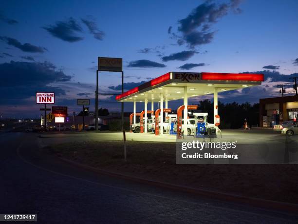 An Exxon Mobil gas station in Big Spring, Texas, US, on Tuesday, June 21, 2022. Texas crude producers are facing a sand shortage of more than 1...