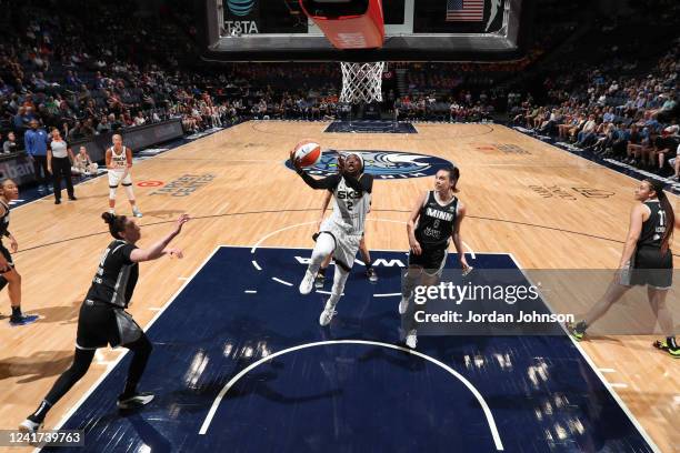 Kahleah Copper of the Chicago Sky drives to the basket against the Minnesota Lynx on July 6, 2022 at Target Center in Minneapolis, Minnesota. NOTE TO...